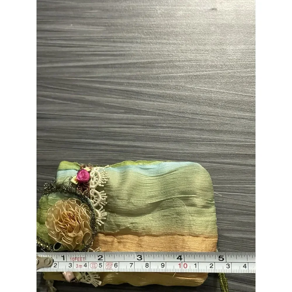 VINTAGE Handmade SILK Small POUCH purse CASE phone GLASSES flowers BEADS OOAK 5